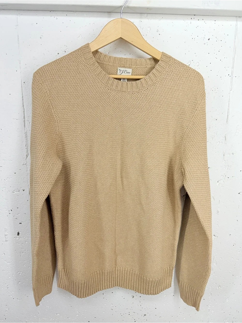 J. Crew Men’s Medium Tan Basket Stitch Cotton Crewneck Sweater NEW